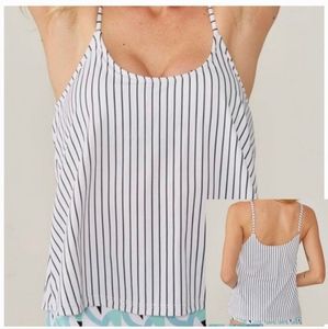 Beachsissi Black And White Striped Tankini  Swim Top SZ XL NWT